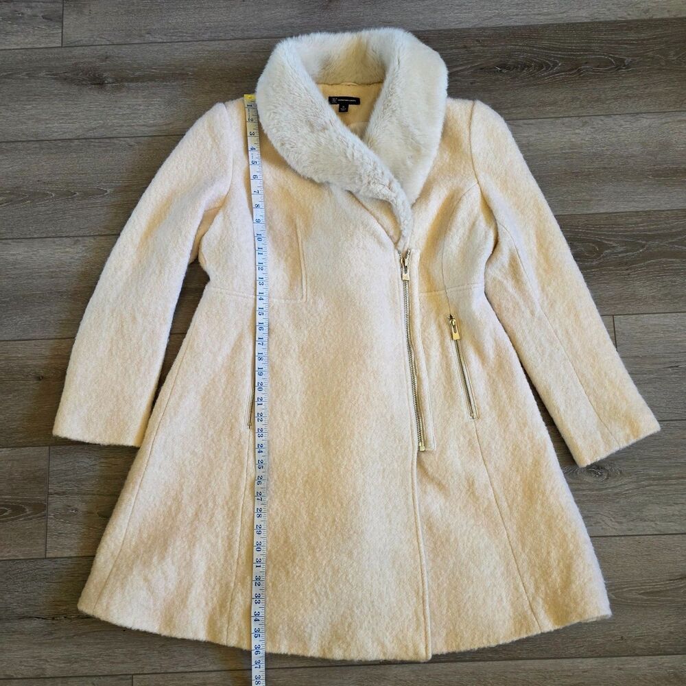 INC Faux-Fur-Trim Asymmetrical Walker Midi Coat Ivory Womens XL Wool Overcoat - Picture 7 of 7